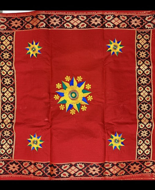 Red-Colored Embroidered George Fabric