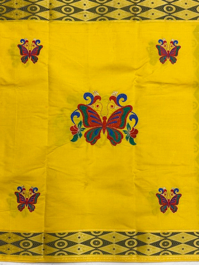 Yellow Embroidered George Fabric